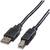 Dva čierne káble: vľavo USB-A konektor, vpravo USB-B konektor. Oba sú navzájom prepojené.
