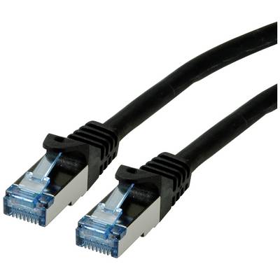 Dva čierne ethernetové káble s modrými konektormi, ktoré sa používajú na dátové prepojenie v sieťach.