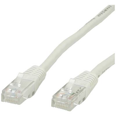 Biely ethernetový kábel s dvoma konektormi RJ-45 na oboch koncoch, vhodný pre sieťové pripojenia.