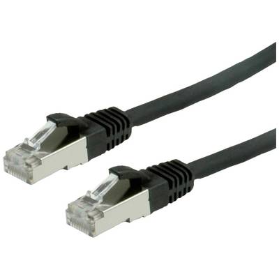 Čierna ethernetová sieťová kábel s dvoma RJ-45 konektormi na oboch koncoch, používaná pre sieťové pripojenia.