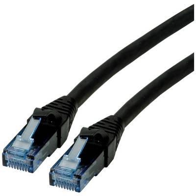 Dva čierne ethernetové káble s modrými konektormi smerujú tým istým smerom a ležia vedľa seba.