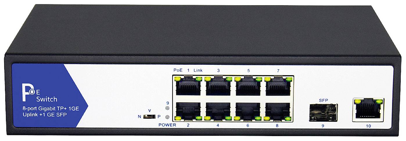 Switch PoE+ Gigabit Ethernet VALUE, 8+2 porte uplink (1x GbE e 1x SFP)