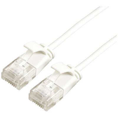 Dva biele ethernetové káble so zásuvkami RJ-45 na koncoch. Konektory odhaľujú medené kontakty a plastové kolíky.