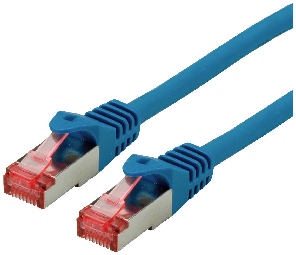 Dva modré ethernetové káble s červenými konektormi, ktoré sa používajú pre sieťové pripojenia.
