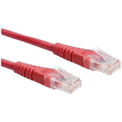 Dva červené ethernetové káble s transparentnými RJ-45 konektormi; vhodné pre sieťové pripojenie a prenos dát.
