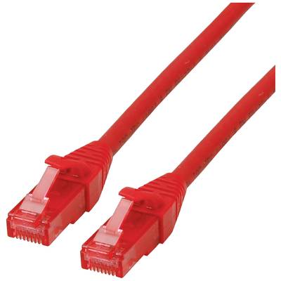 Červený ethernetový kábel s dvoma RJ45 konektormi.