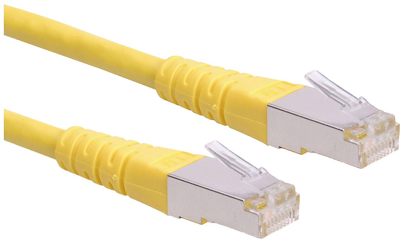 Dva žlté ethernetové káble s kovovými konektormi pre sieťové pripojenia.