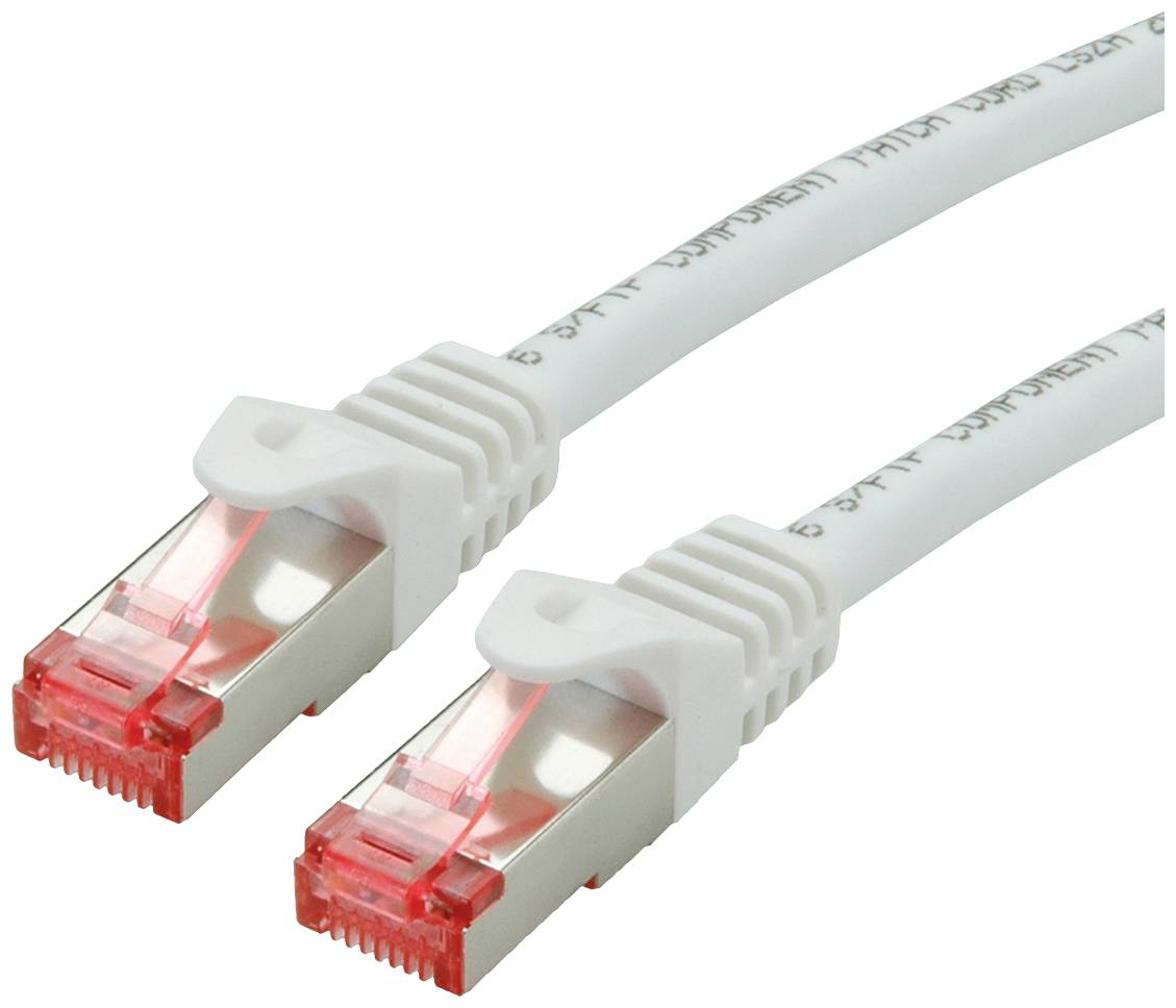 Vedľa seba sú zobrazené dva biele ethernetové káble s červenými konektormi. Používajú sa na sieťové pripojenia.