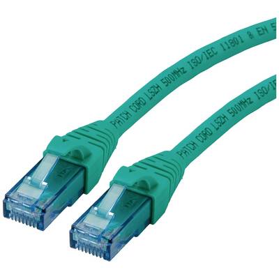 Zelený ethernetový kábel s RJ45 konektormi na oboch koncoch. Vhodný pre sieťové pripojenia a prenos dát.