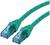 Zelený ethernetový kábel s RJ45 konektormi na oboch koncoch. Vhodný pre sieťové pripojenia a prenos dát.