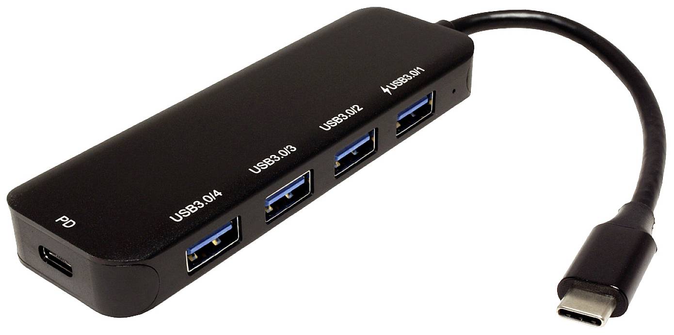 VALUE Hub USB 3.2 Gen 1, 4 porte, cavo di collegamento di tipo C, con 1 porta PD