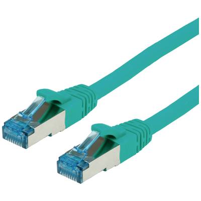 Zelený ethernetový kábel s dvoma RJ45 konektormi. Spája sieťové zariadenia na prenos dát.