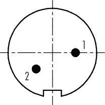 Kruhový diagram s dvoma bodmi, označenými '1' a '2', znázorňuje polohy na diagrame, rozdelené prerušovanými čiarami.