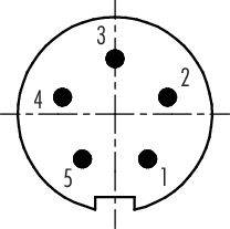 Diagram elektrického konektora s piatimi číslovanými kontaktmi v kruhovom usporiadaní.