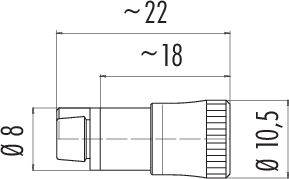 Technický výkres valcového objektu s rozmermi Ø8, Ø10,5, dĺžka ~22 a ~18.