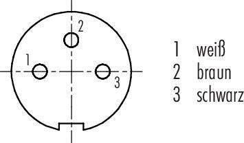 Diagram elektrickej zásuvkovej spojky: Kruhový symbol s tromi očíslovanými prípojkami. Popis: '1 biela', '2 hnedá', '3 čierna'.