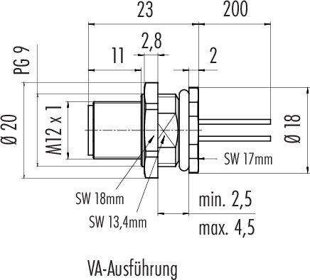 Technický výkres valcovitej súčiastky s rozmermi v milimetroch, závit M12 x 1, dĺžka 200 mm, vyhotovenie z nehrdzavejúcej ocele.