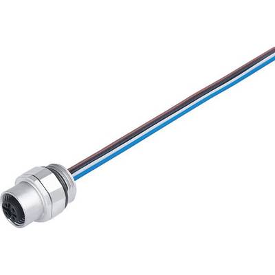 Viacpólový, guľatý elektrický konektor s pripojenými káblami v rôznych farbách.