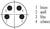 Kruhový symbol so štyrmi segmentmi; hnedá (1), biela (2), modrá (3), čierna (4). Čísla v kruhu zodpovedajú farbám vpravo.