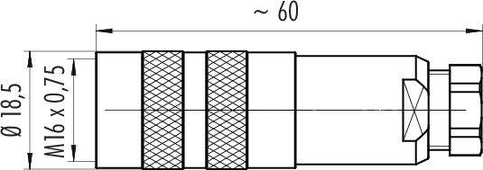 Technický výkres valcovitého strojného dielu: dĺžka cca 60 mm, priemer 18,5 mm, závit M16 x 0,75.