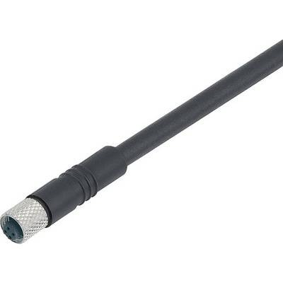 Čierne elektrické vedenie so striebornou, okrúhlou zástrčkou na konci, na bielom pozadí.