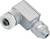 75° uhlový M12 kovový konektor s vrúbkovaným úchopom a štvorpolovým elektrickým pripojením, vhodný pre priemyselné aplikácie.