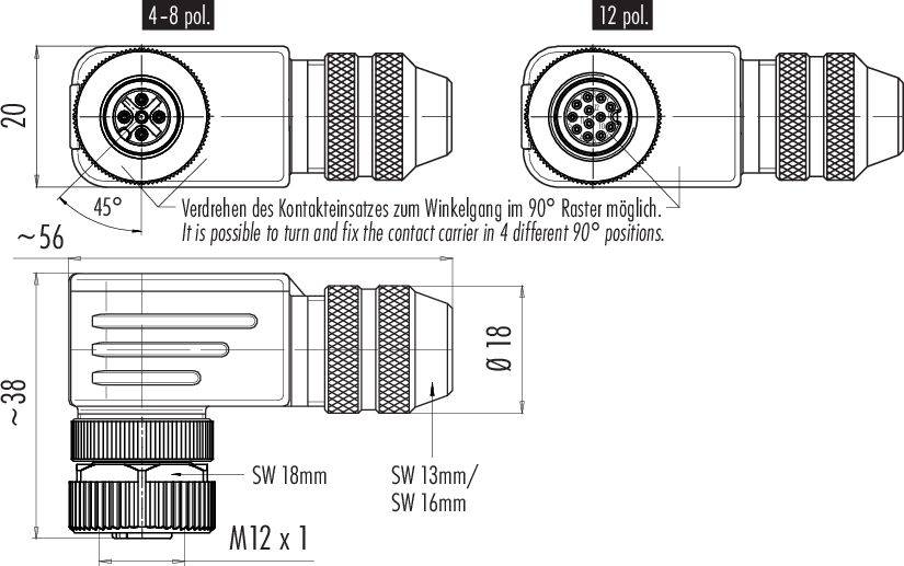 Technický výkres konektora s rozmermi v milimetroch. Zobrazuje dva pohľady: pohľad z boku a pohľad zhora so špecifikáciami.