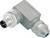 Uhlový elektrický konektor so strieborným krytom a vrúbkovaným skrutkovým spojením, vhodný pre priemyselné aplikácie.