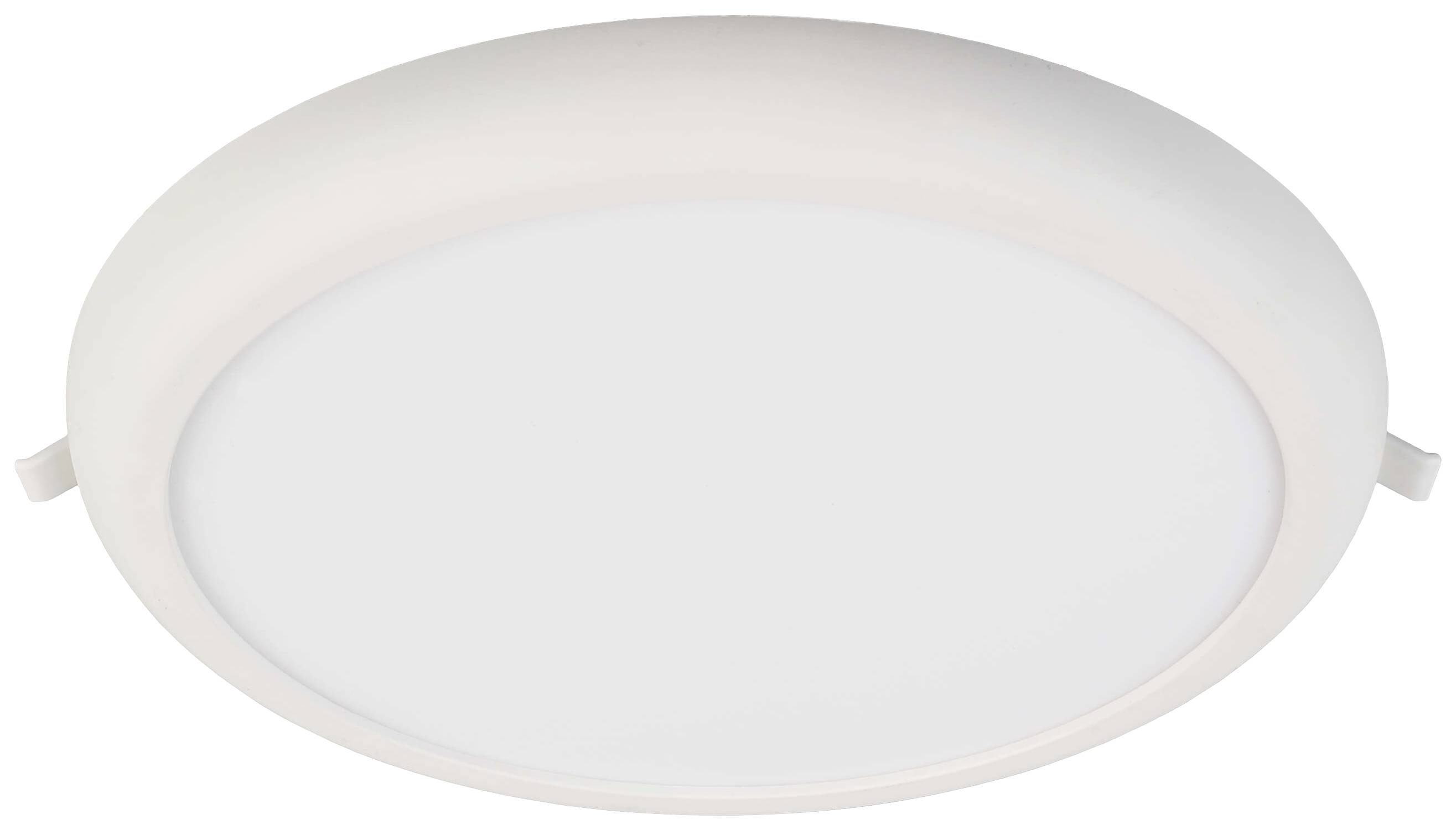 Biela okrúhla LED stropná lampa s plochým profilom, vhodná do moderných interiérov.