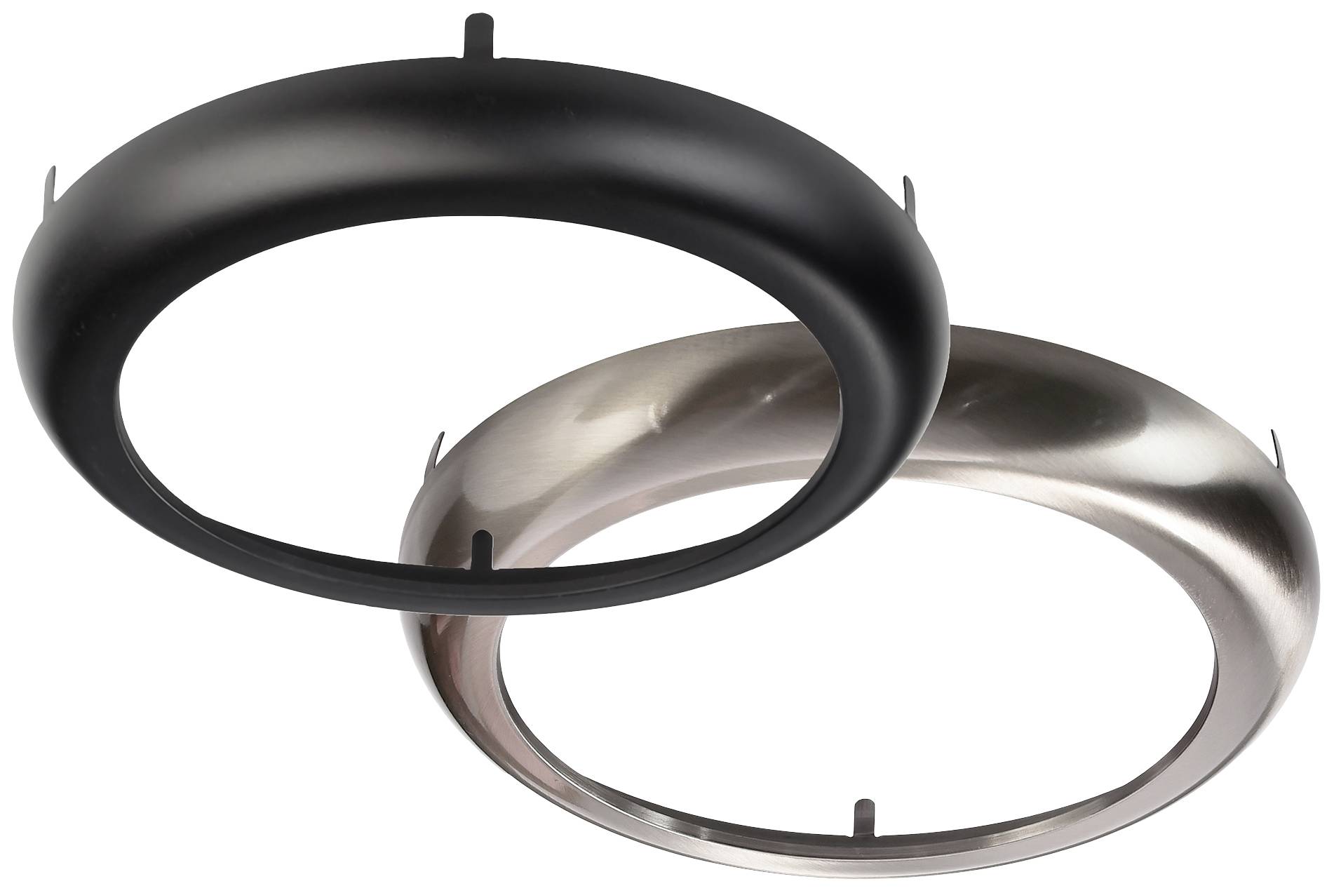 Dva okrúhle rámy, jeden čierny a druhý strieborný, umiestnené jeden nad druhým a pôsobiace akoby vznášajúce sa vo vzduchu.