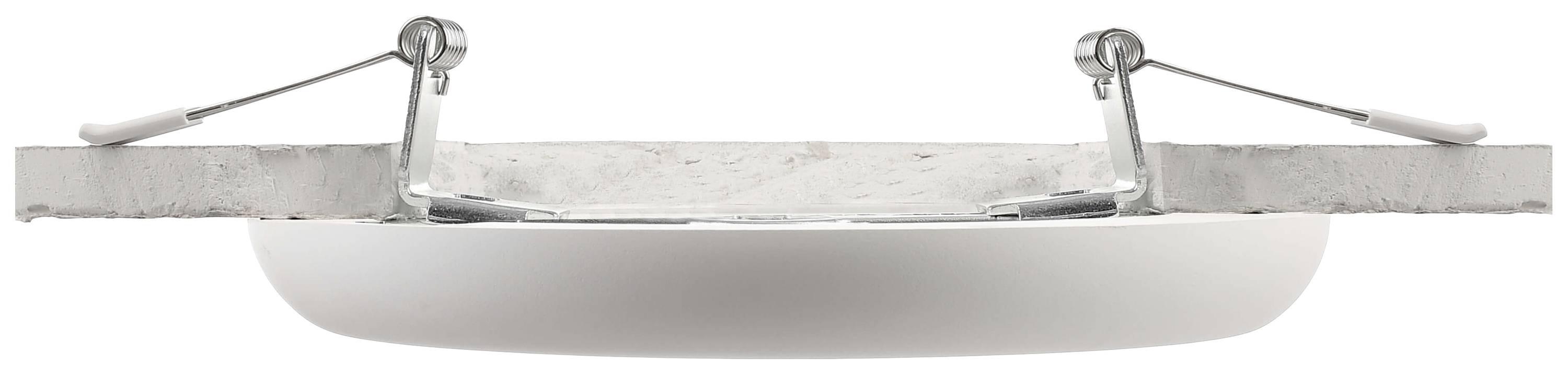 Okrúhle zapustené svietidlo s kovovými svorkami, namontované do boku stropu. Ideálne pre modernú interiérovú osvetu.