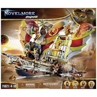 Playmobil model lode 'Novelmore' s podrobnými figúrkami a výbavou, vhodný pre deti od 4 do 10 rokov. Obsahuje bezpečnostné upozornenia.