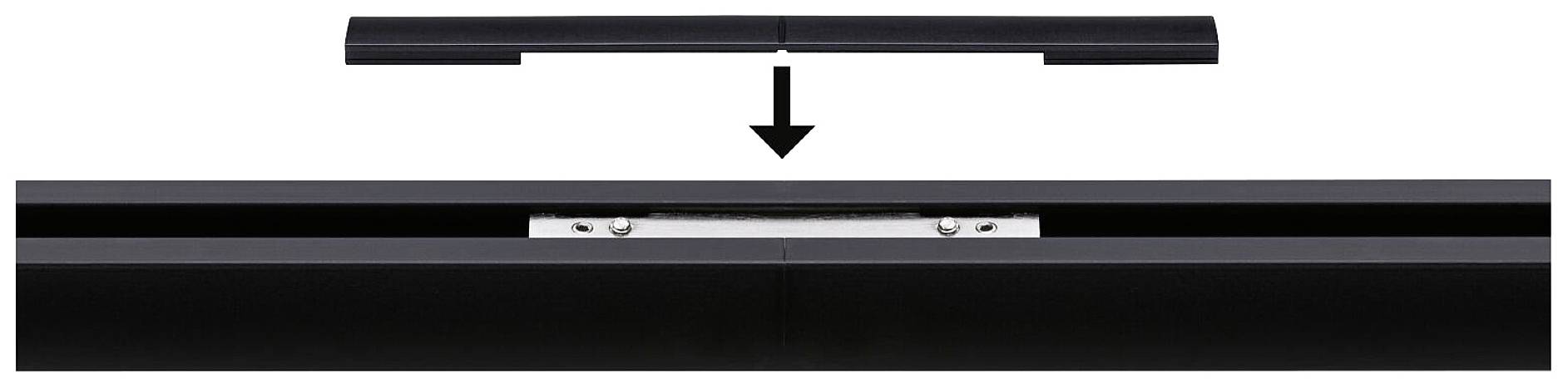 Dva čierne komponenty sú spojené kovovým spojením. Šípka ukazuje smer prepojenia.