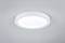 Okrúhle, biele stropné svietidlo s moderným, plochým dizajnom, ktoré vyžaruje rovnomerné, rozptýlené svetlo.