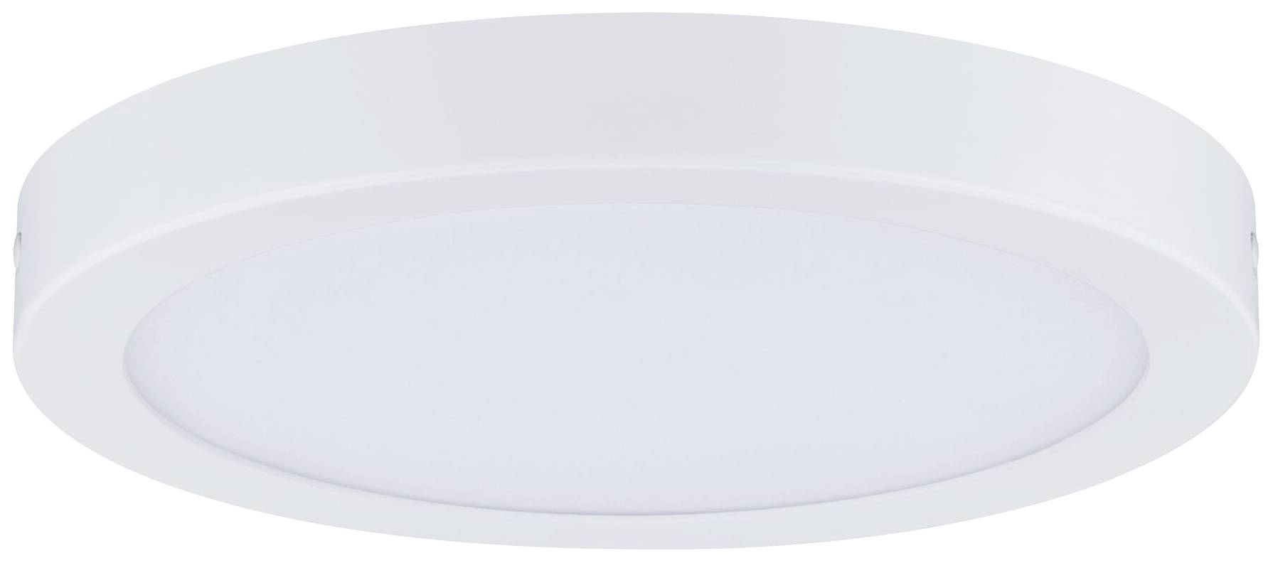 Okrúhle biele LED stropné svietidlo s plochým dizajnom. Hodí sa do moderných interiérov a poskytuje rovnomerné osvetlenie.