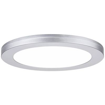 Okrúhle ploché LED stropné svietidlo so strieborným rámom, ktoré pôsobí moderne a minimalisticky. Vhodné do interiérov.