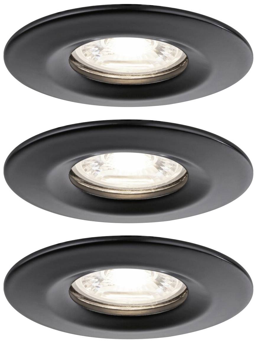 Tri čierne zapustené svetlá s okrúhlym dizajnom a viditeľnými žiarovkami, usporiadané vertikálne na bielom pozadí.
