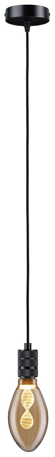 Závesná lampa s čiernym káblom a vintage žiarovkou. Stmievateľná žiarovka so špirálovitým žeraviacim vláknom, sklo hnedého odtieňa.
