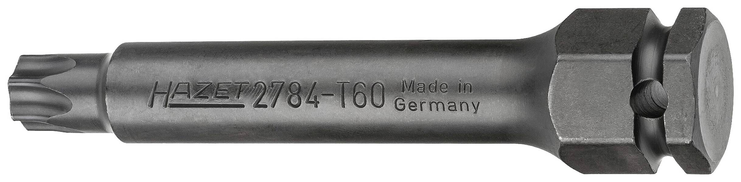 Na obrázku je vidieť torxový skrutkovač, model Hazet 2784-T60, vyrobený v Nemecku, s 60 mm čepeľou a robustnou konštrukciou.