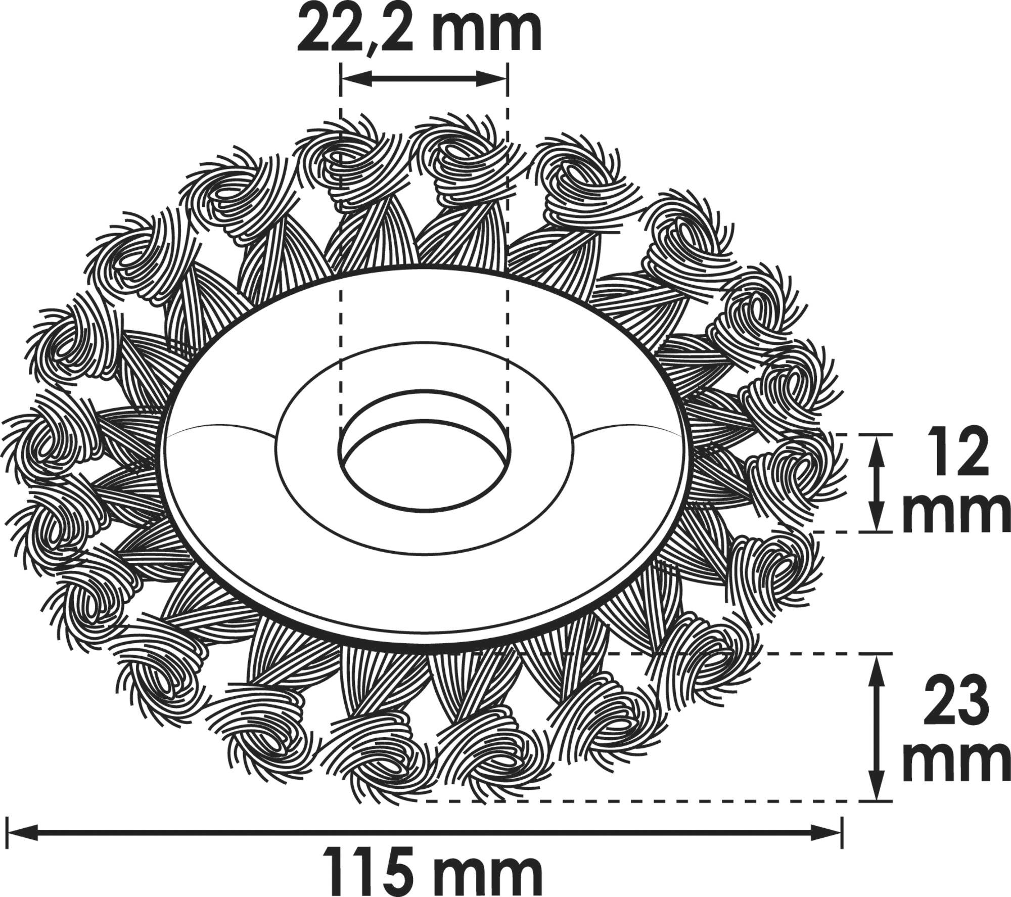 Technický výkres zberného kolesa so špecifikáciou priemerov 22,2 mm a 115 mm a výškou 12 mm a 23 mm.