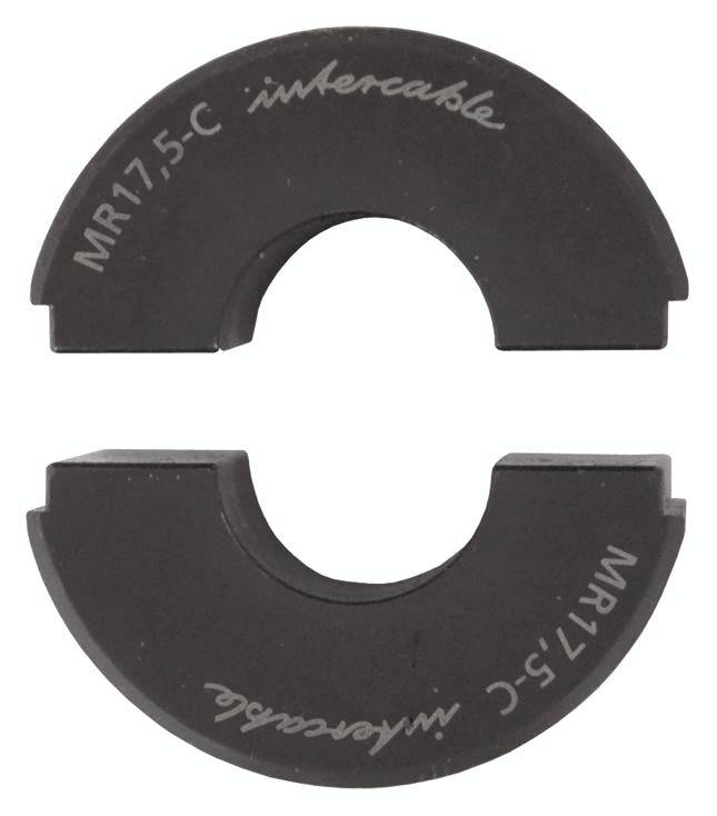 Dva polkruhové, tmavohnedé feritové jadre s nápisom 'MR17,5-C intercable', ktoré spoločne tvoria úplný symbol kruhového jadra.