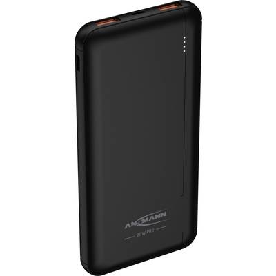 Čierna powerbanka s dvoma USB portami a štyrmi LED indikátormi. Značka a číslo modelu sú viditeľné na prednej strane.