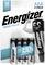 Štyri AAA batérie Energizer Max Plus v obale. Text značky hore, charakteristický dizajn batérie; reklama na dlhšiu výdrž.