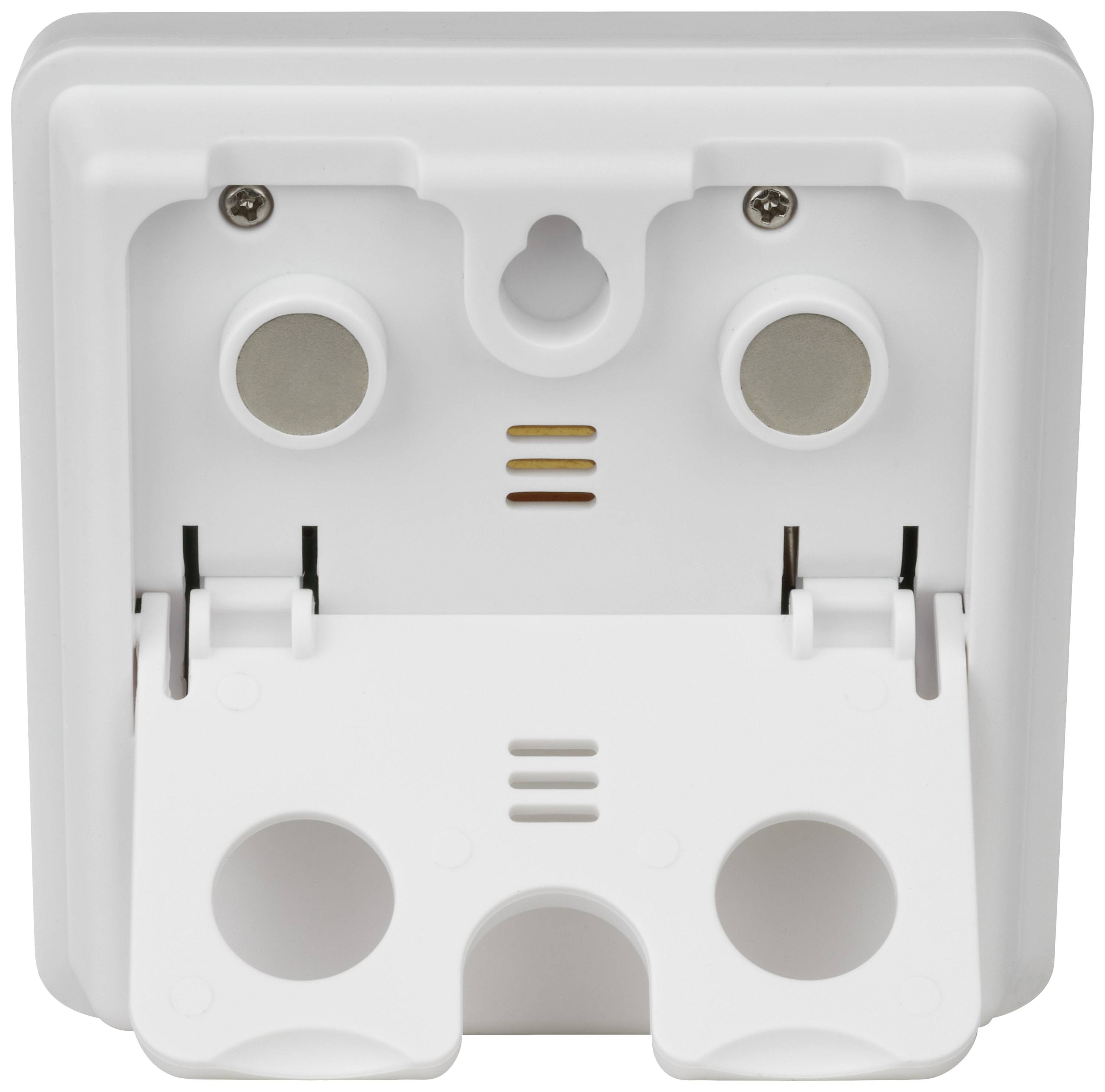 Zadná strana plastového krytu s dvoma upevňovacími otvormi a spodnou pripojovacou oblasťou.