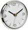Analógové nástenné hodiny so strieborným rámom ukazujú 10:10. Biela zadná plocha, čierne číslice a ručičky.
