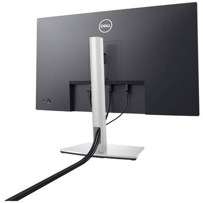 Stolový monitor zozadu s viacerými pripojenými káblami, namontovaný na stole.