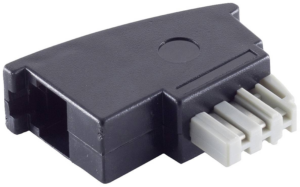 Čierny plastový konektor so štyrmi bielymi vstupmi, ktorý sa používa v elektronických zariadeniach.