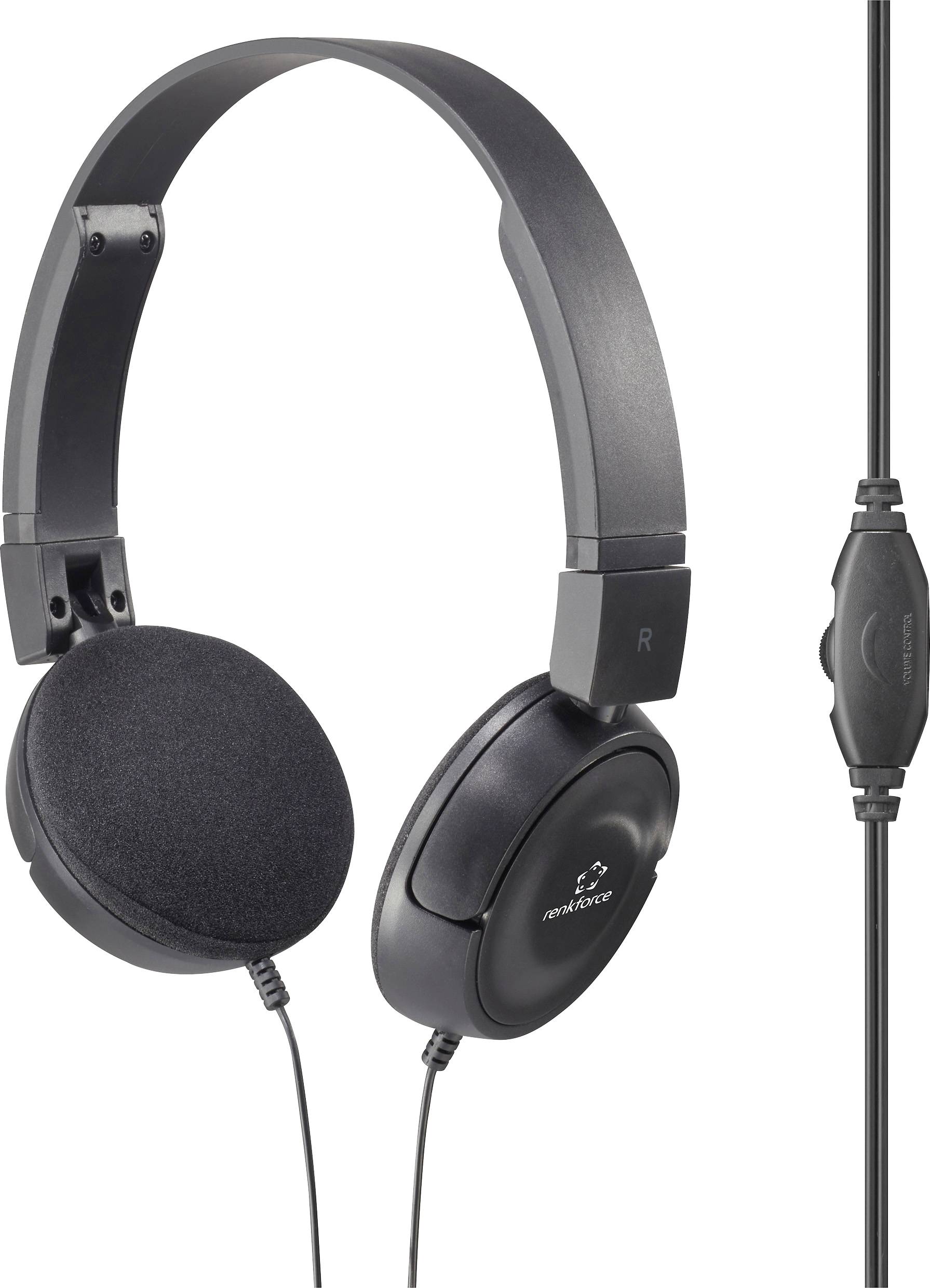 Renkforce RF-HS-130 On Ear hovedtelefoner kabelbundet Stereo Sort Lydstyrkeregulering