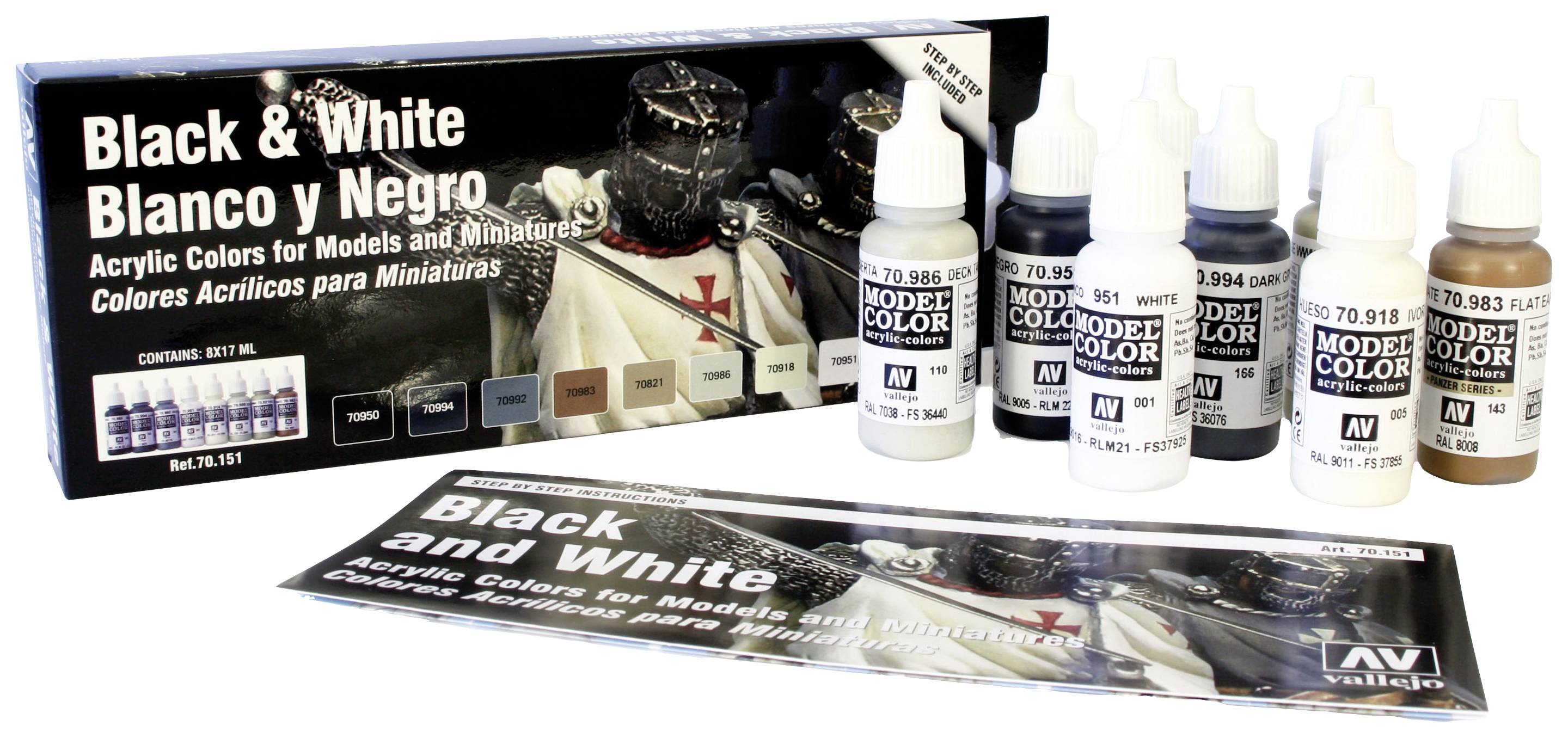 Vallejo 70151 Modelbane-farvetint Mørkegrå , Beige, Hvid, Sort, Brun, Achatgrå, Elfenben, Grå 8 stk