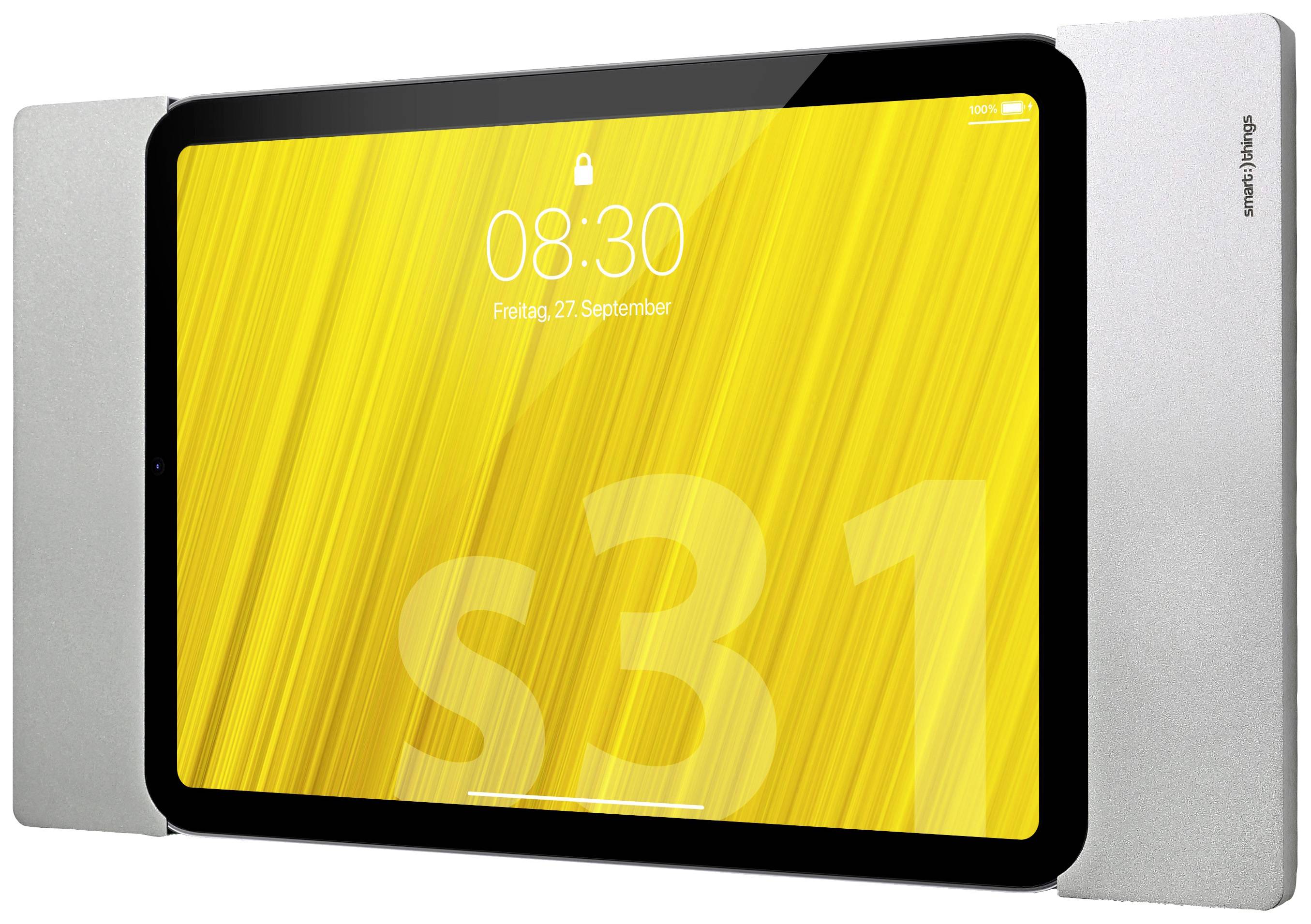 Tablet s jasne žltým displejom a časom 08:30. Dátum: Piatok, 27. september. Označenie modelu: 's31'. Integrovaný systém priestorového zvuku.